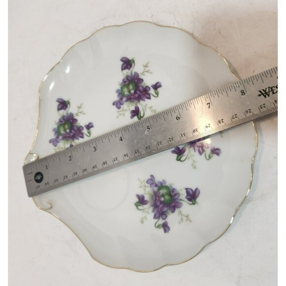 4 Mid Century Modern Shell Shaped Violets Bone China Luncheon Plates And Teacups - Picture 9 of 11